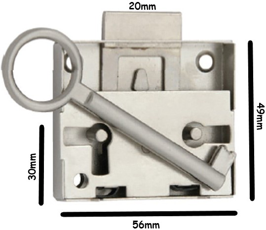 BuyforHome.gr Μεταλλική Απλή κλειδαριά ντουλάπας με κλειδί 30mm.  Χρώμα: Νίκελ, Χρυσό. Διαστάσεις: 56x49x30mm